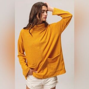 BiBi Piper Rib Double Pocket Turtle Neck Sweater